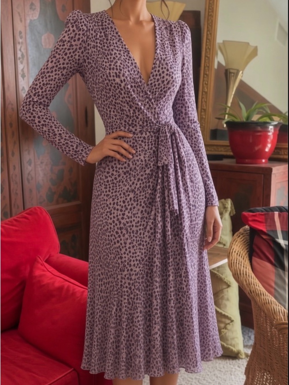Issa London Dress Cream Silk Jersey Purple Dot Print Orig $409